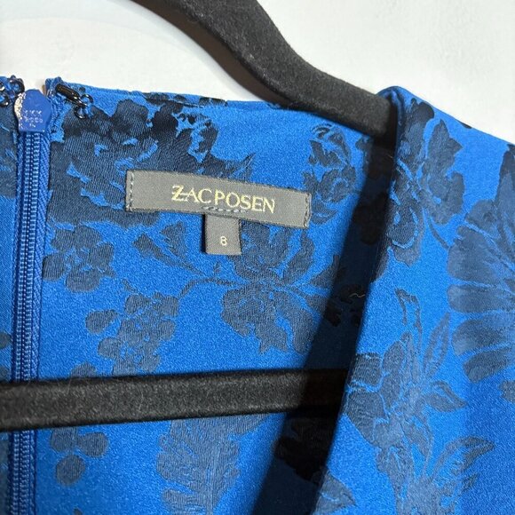 Zac Posen blue and black floral jacquard cap sleeve gown - Picture 3 of 5